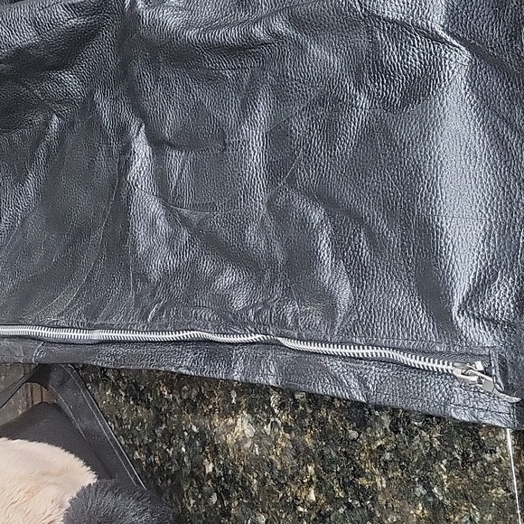 Diamond Plate Buffalo Leather Black Lined Pebbled Leather Motorcycle Chaps Sz XL - Picture 3 of 9